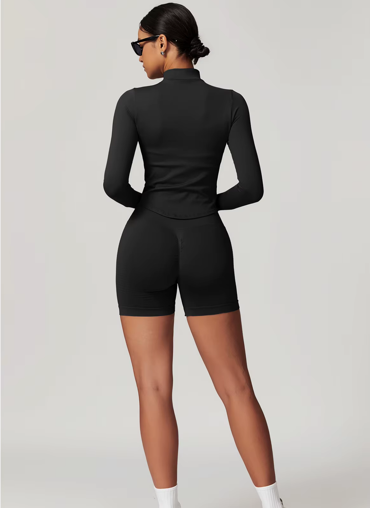 Axis Long Sleeve Zip Up Top - Black