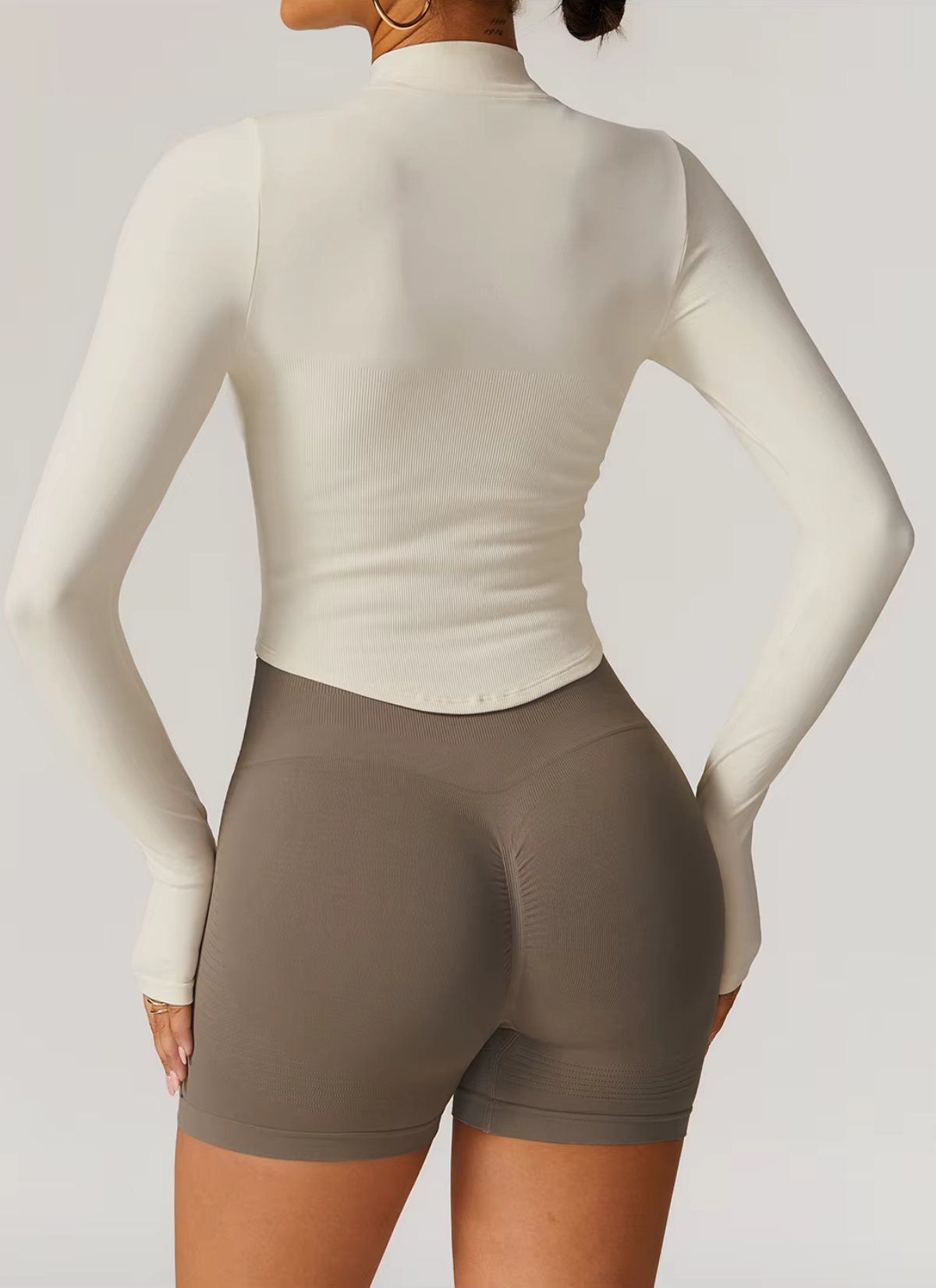 Axis Long Sleeve Zip Up Top - Ivory White