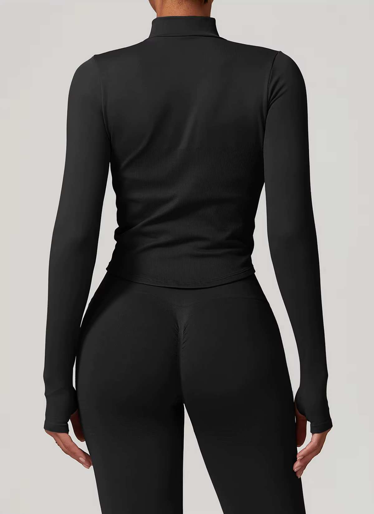 Axis Long Sleeve Zip Up Top - Black