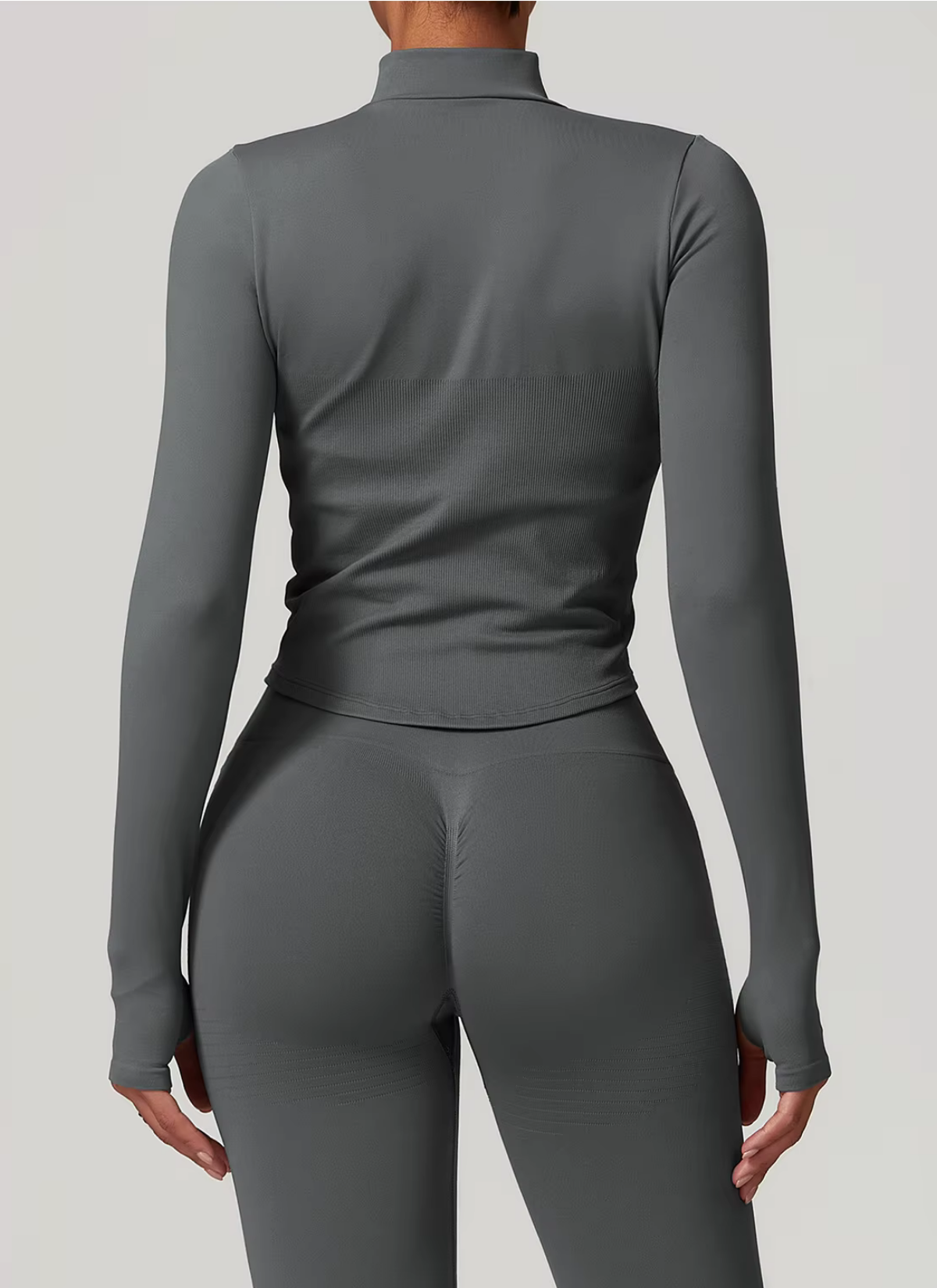 Axis Long Sleeve Zip Up Top - Charcoal Grey