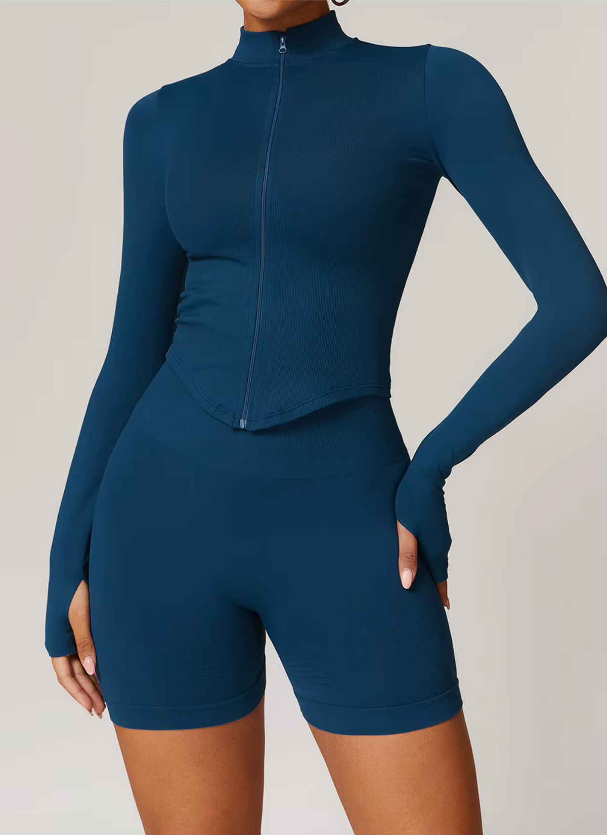 Axis Long Sleeve Zip Up Top - Deep Navy