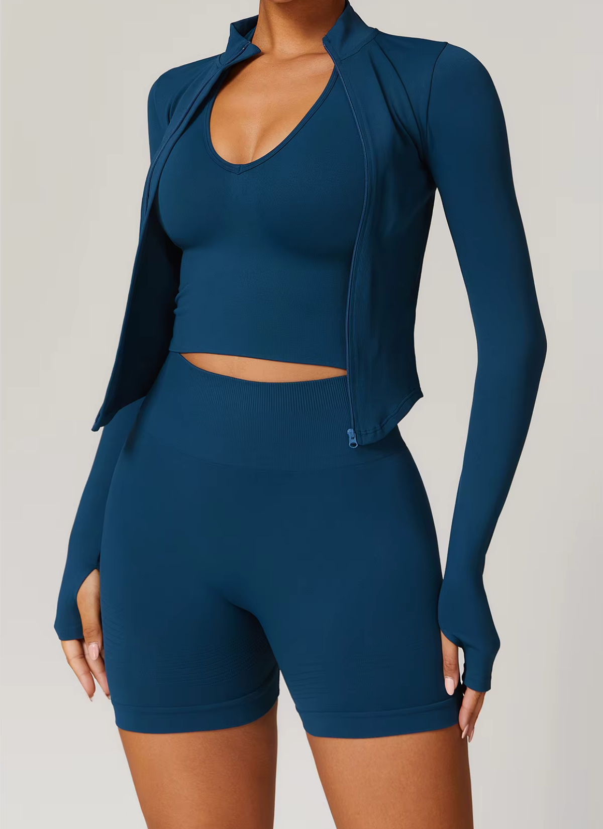 Axis Long Sleeve Zip Up Top - Deep Navy