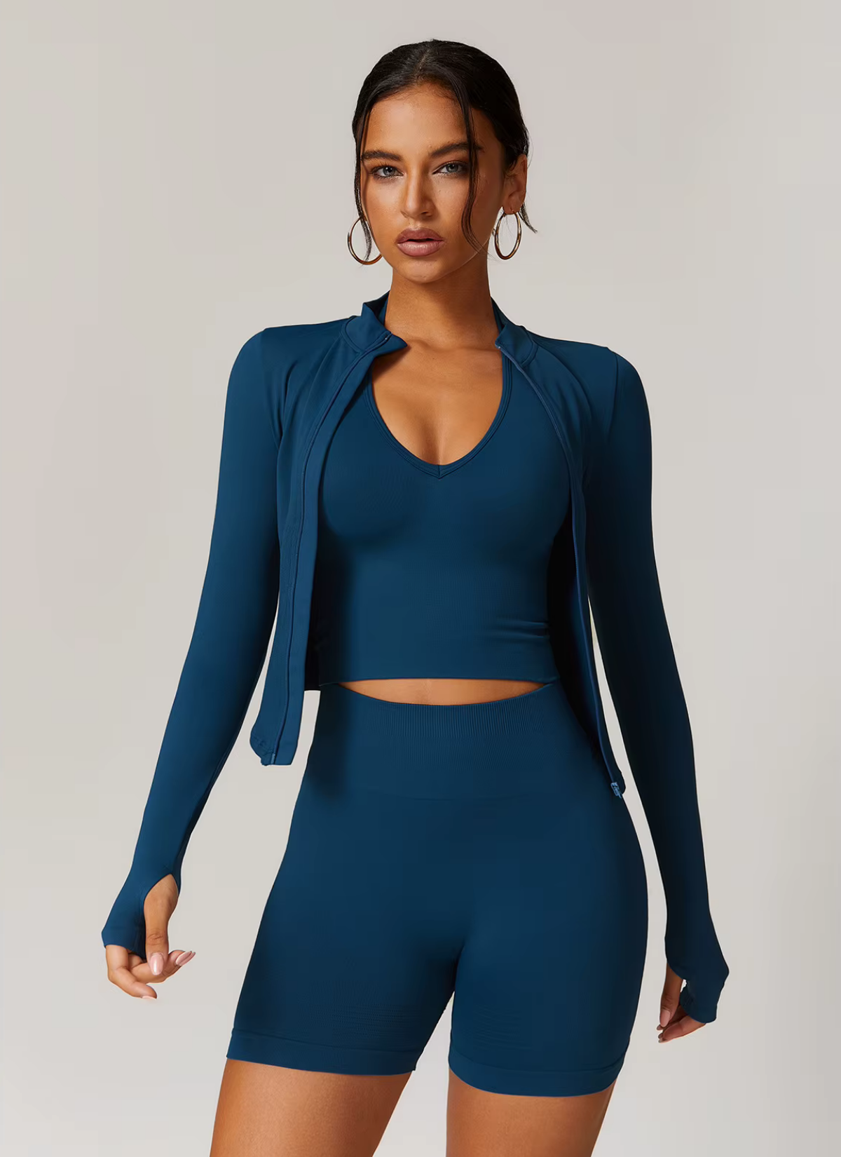 Axis Long Sleeve Zip Up Top - Deep Navy